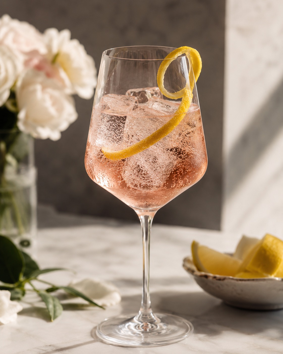 Rosen-Sekt-Spritz mit wenig Alkohol
